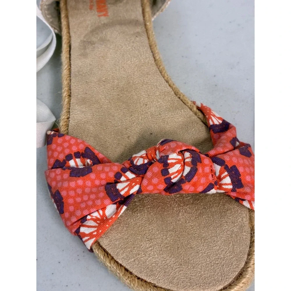 Old Navy Womens Espadrille Ankle Tie Sandals Coral Pink Floral Knot‎ Flat Size 9